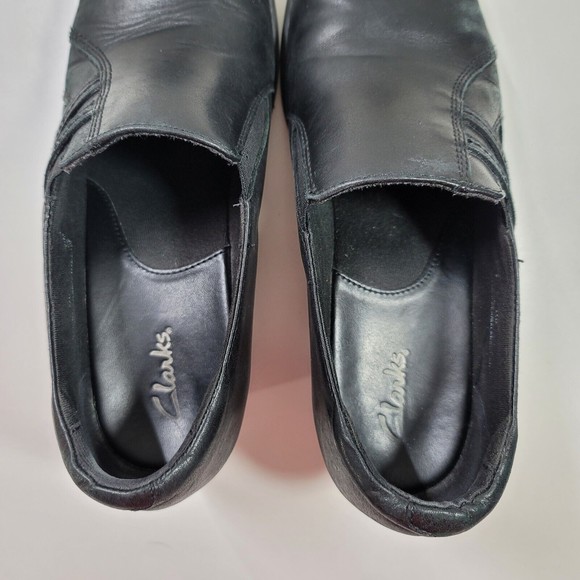 Clark's Bendables Womens Size 8.5 Black Leather Heeled Slip On Casual Dress Shoe - Picture 11 of 14
